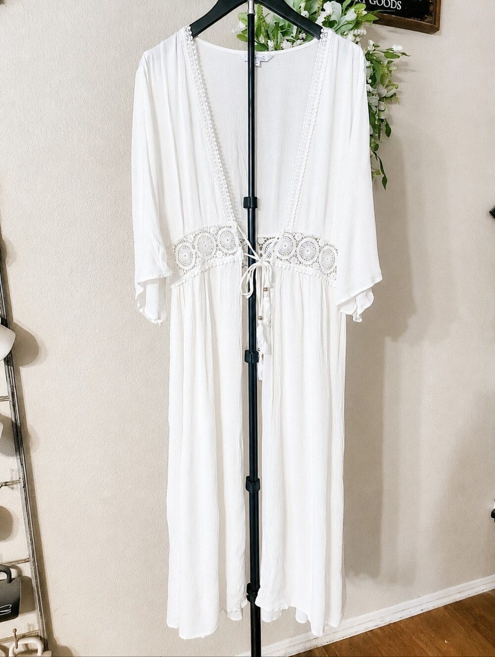 Blue Island White Maxi Crochet-Trim Cover-Up